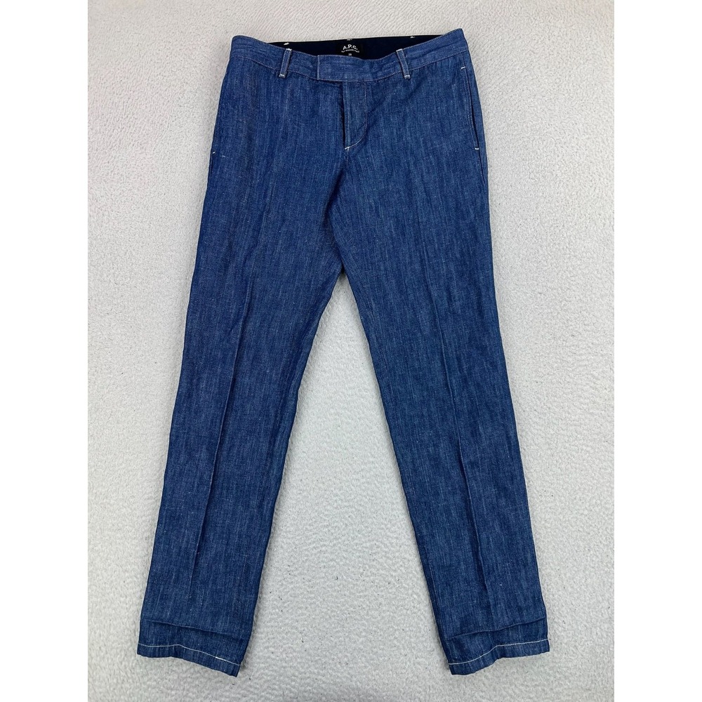 A.P.C. Pants Mens 32x32 Blue Slim Fit Linen Chambray Lightweight Chino Casual